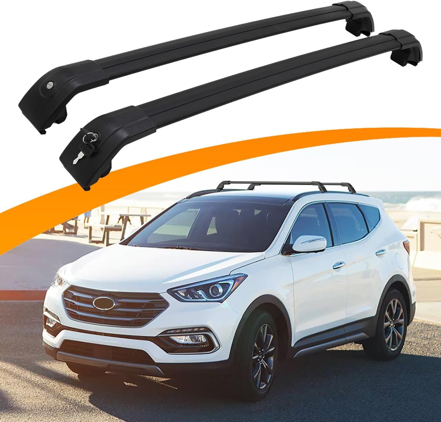 Black Crossbars Fit for 2013-2018 Hyundai Santa Fe Sport Cross Bars Roof Luggagr Rack (ONLY for Model with Side Rails)
