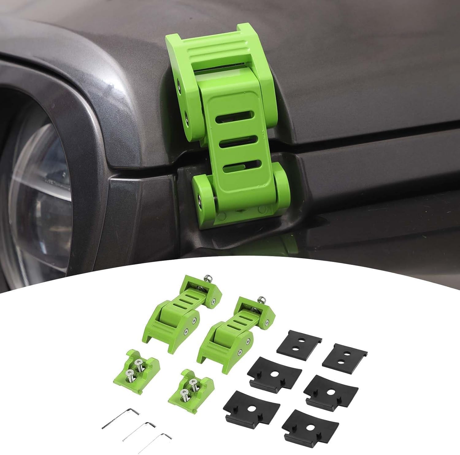 For Jeep Hood Latches Lock Catch Kit for Jeep Wrangler JK JKU 2007-2017 for Wrangler JL JLU 2018 up for Gladiator JT 2020 Up, Exterior Accessories (Green) 2Pcs
