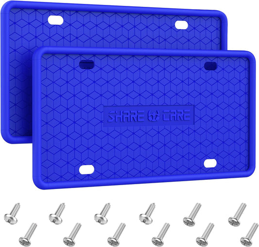 2 Pack Silicone License Plate Frame, Front Back License Plate Cover, License Plate Bracket Holder Rust-Proof Rattle-Proof Weather-Proof for US CA Standard Cars (Dark Blue)