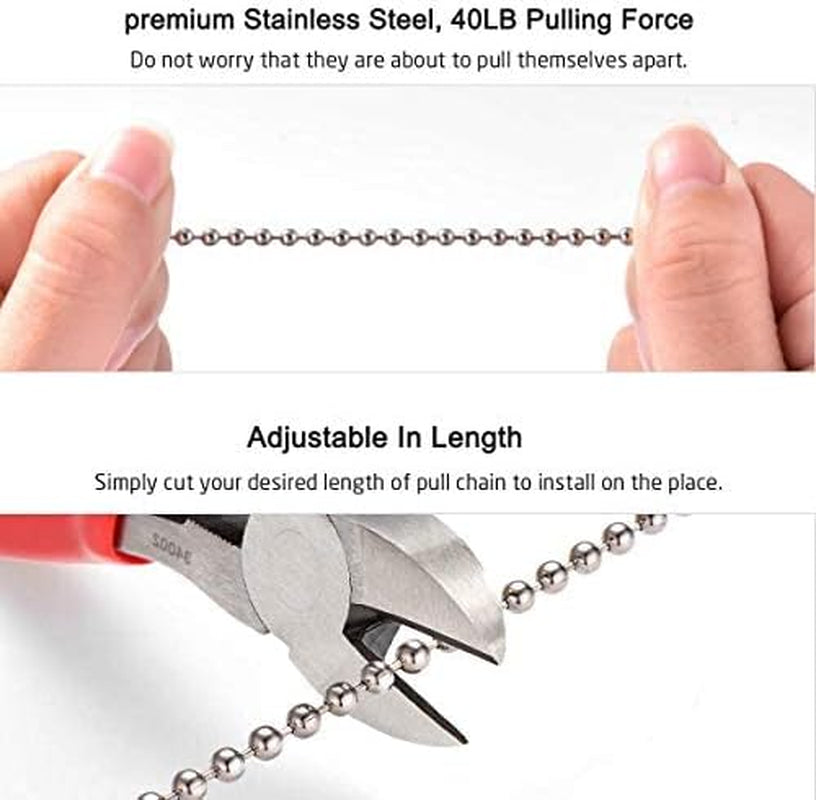 Pull Chain, 2 Pieces 36 Inch Stainless Steel Bead Chain, Great Pulling Force & Rustproof, 6 Size, 3.2Mm Ball Chain with 4 Free Matching Connectors - Silver (36 Inch)