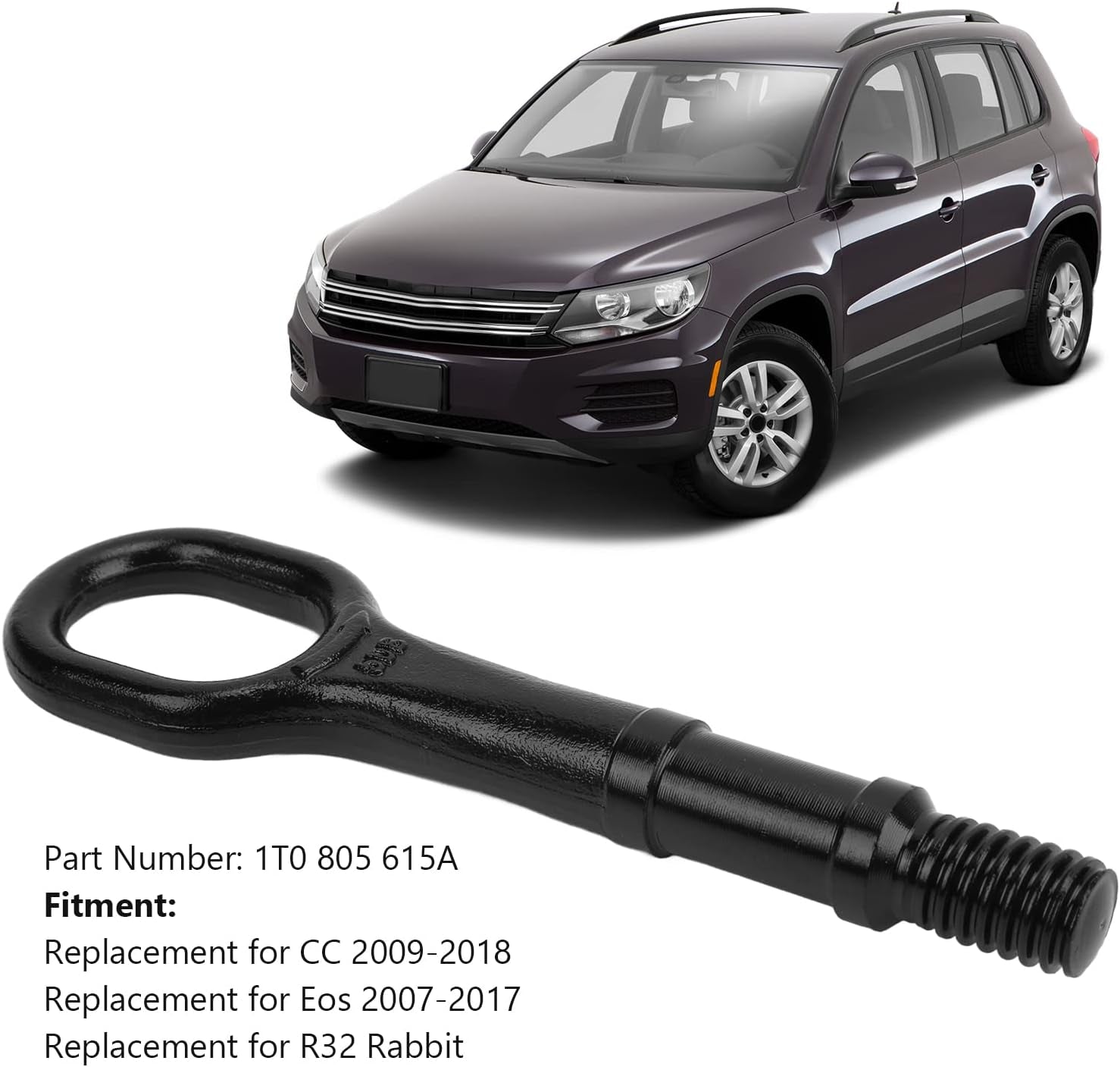 Car Tow Hook, 1T0 805 615 a Heavy Duty Bumper Trailer Black for Automobile