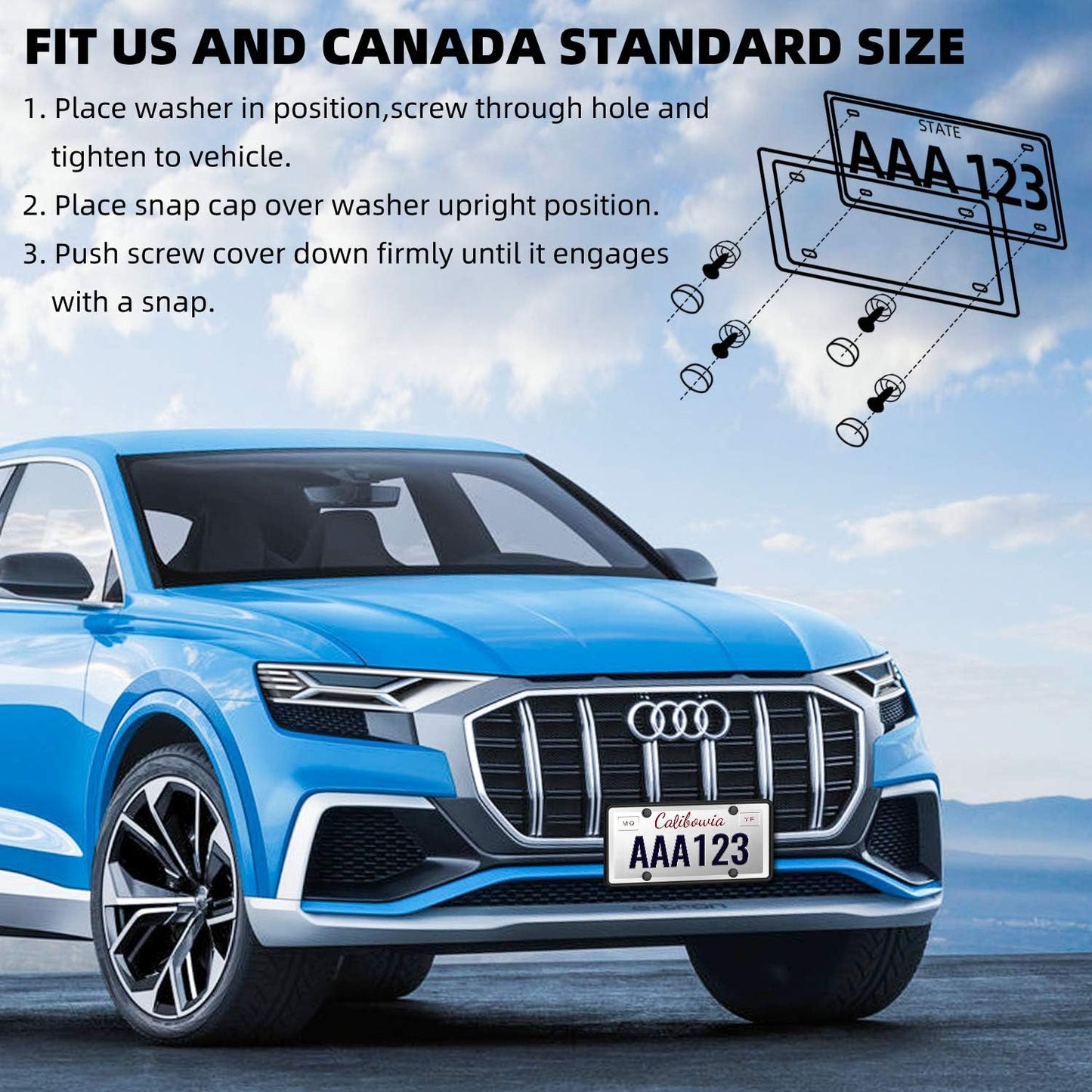 2 Pack Silicone License Plate Frame, Front Back License Plate Cover, License Plate Bracket Holder Rust-Proof Rattle-Proof Weather-Proof for US CA Standard Cars (Dark Blue)