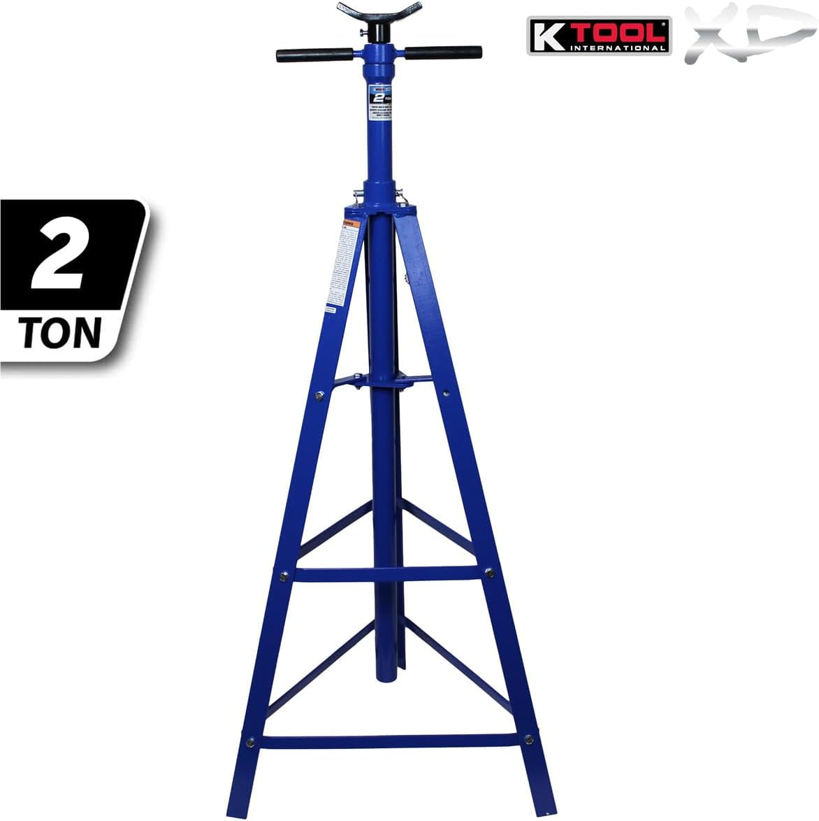 XD61002 2 Ton Automotive under Hoist Tripod Stand for Garages, Repair Shops, and DIY, 4,000Lb. Capacity, Support Range 49"-79.75", Heavy Duty Steel, 24" Base, 3.25" Saddle, Blue