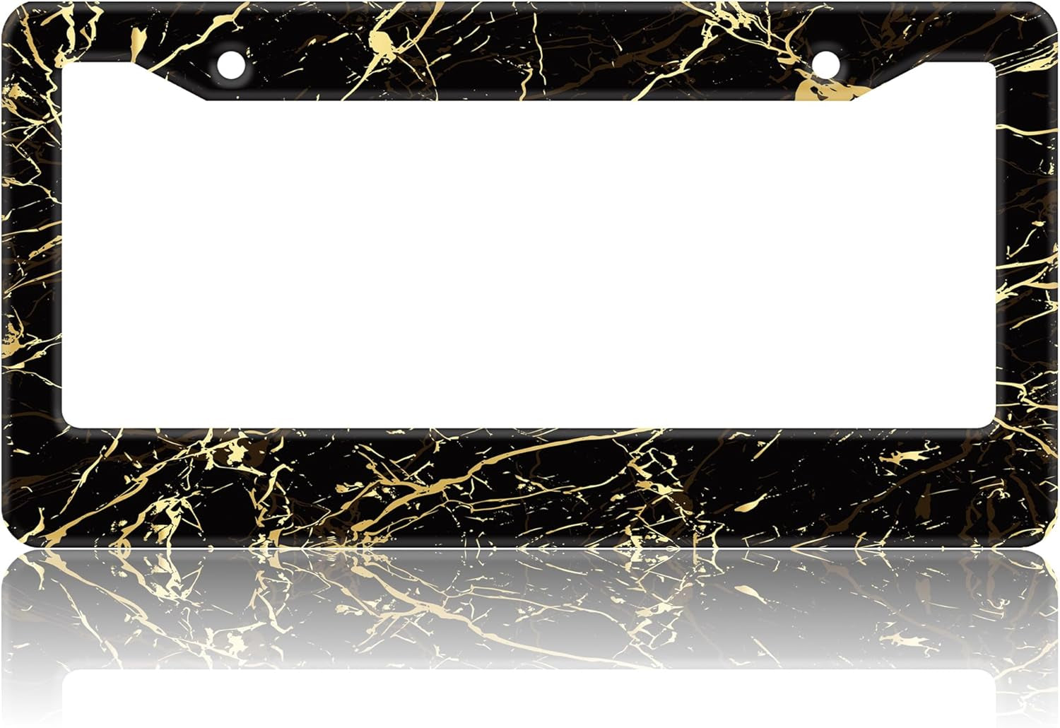 Marble License Plate Frames,Abstract Black and Golden Marble Aluminum Car License Plate Cover Car Tag Frame 2 Holes with Screws for Men and Women,12.3"X 6.3"