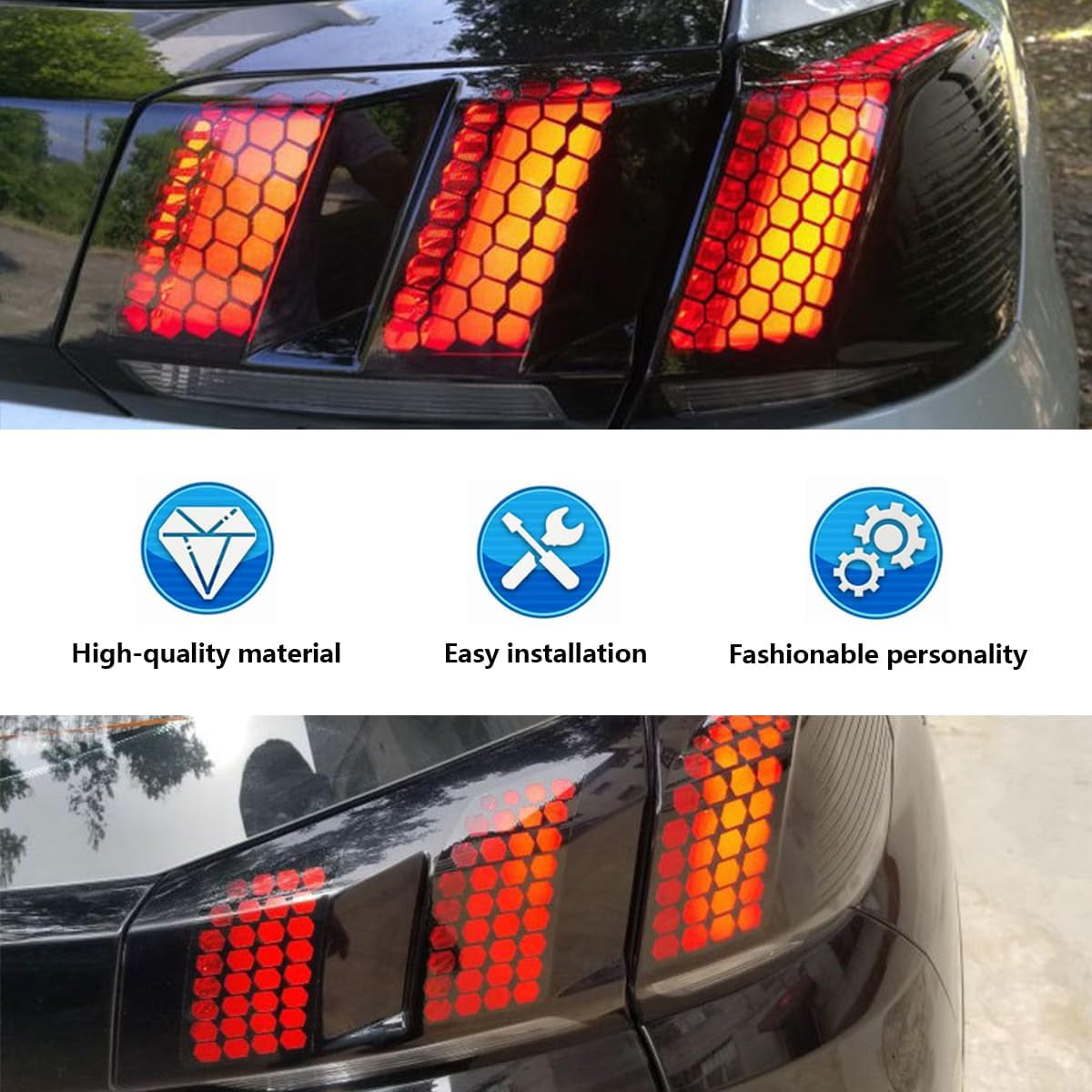 2 Pcs Car Rear Tail Light Lamp Stickers Honeycomb Type Decal, 18.9"×11.8" DIY Self Adhesive Tint Film Taillight Sheet, Universal Car Accessories for Rear Light Cover Trim (Black)