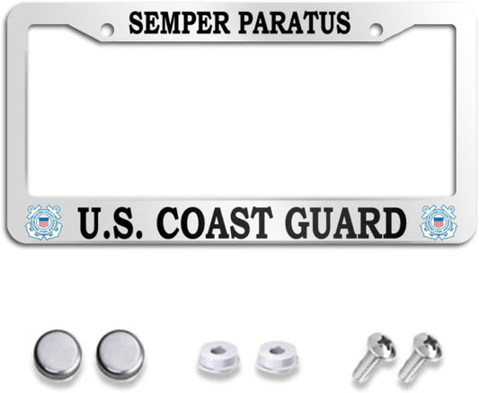 US Coast Guard Semper Paratus License Plate Frame Stainless Steel Car Accessories Personalized License Plate Cover Fits Standard U.S. Vehicles 12 X 6 Inches