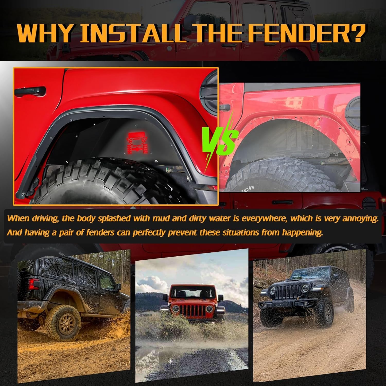 Jeep Wrangler Inner Fender Rear Fender Liners Compatible with Jeep Wrangler JL Aluminum,With 4 LED Lights for 2018-2022 Jeep Wrangler Jl(No Fit 2020-2022 Gladiator JT)