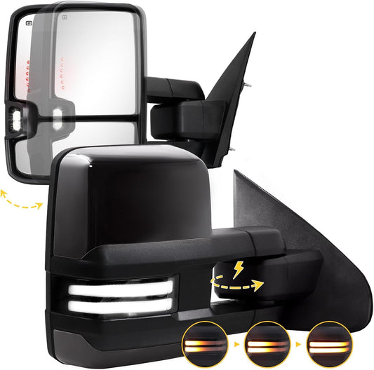 Power Folding Towing Mirrors Black for 2014-2018 Chevy Silverado GMC Sierra 1500 2500HD 3500HD 2019 Chevy GMC 1500 with Switchback Lights Running Signal Light Heated Set