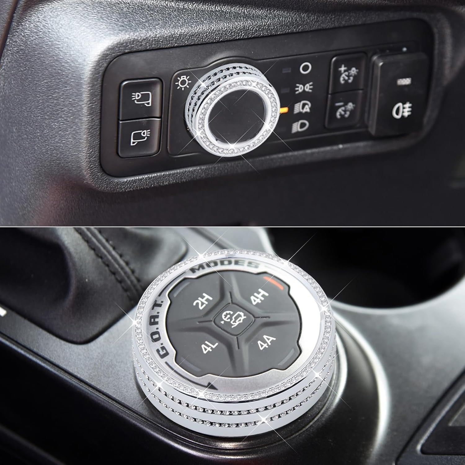Fit Ford Bronco,Bling 4WD Wheel Drive Trailer Gear Switch Knob Cover and Side Light Switch Knob Cover Crystal Accessories Fit Ford Bronco 2021-2023(Not for Bronco Sport)