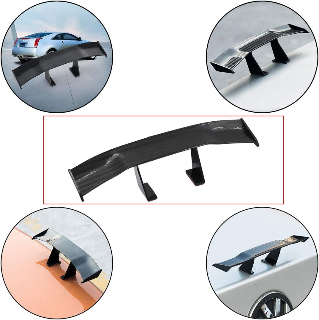 2Pcs Universal Car Mini Spoiler Wing, Auto Car Tail Wing Mini Auto Carbon Fiber Texture Decoration without Perforation Tail Decoration, 6.7 Inch Length (Black)
