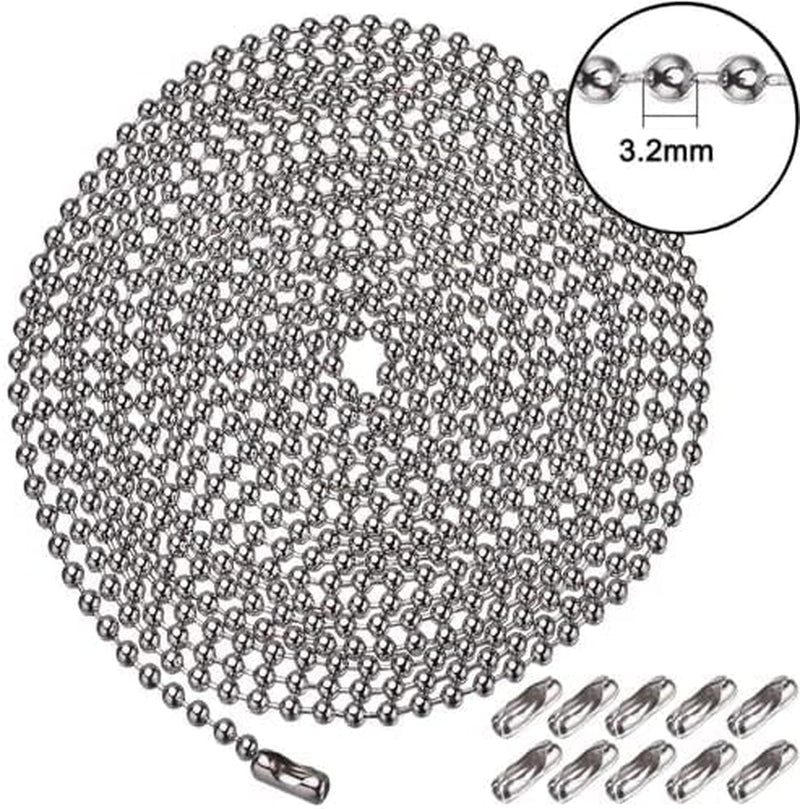 Pull Chain, 2 Pieces 36 Inch Stainless Steel Bead Chain, Great Pulling Force & Rustproof, 6 Size, 3.2Mm Ball Chain with 4 Free Matching Connectors - Silver (36 Inch)