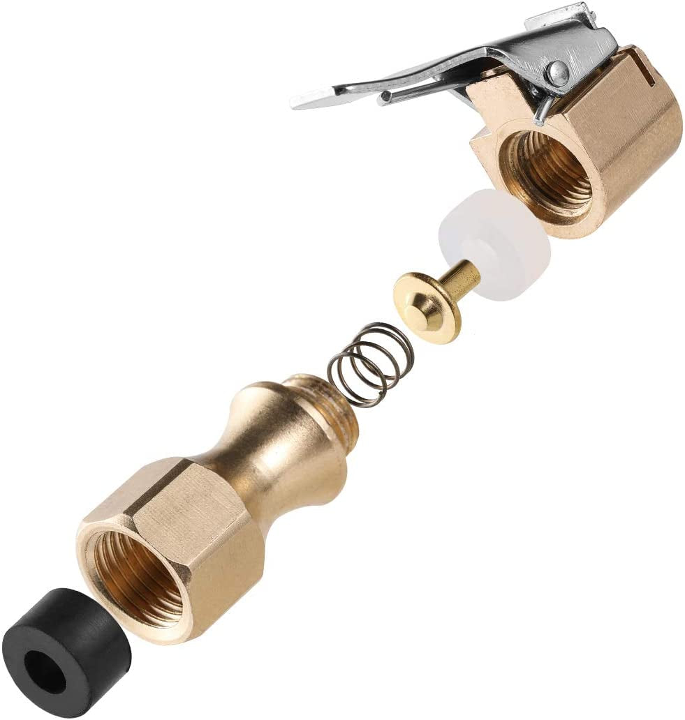 Heavy Duty Brass Air Chuck, Closed Flow Straight Tire Chuck with Lock-On Clip, 1/4" FNPT Tyre Chuck for Tire Inflator Pressure Gauge Air Pump Compressor Accessories (Brass, 2 Pack)