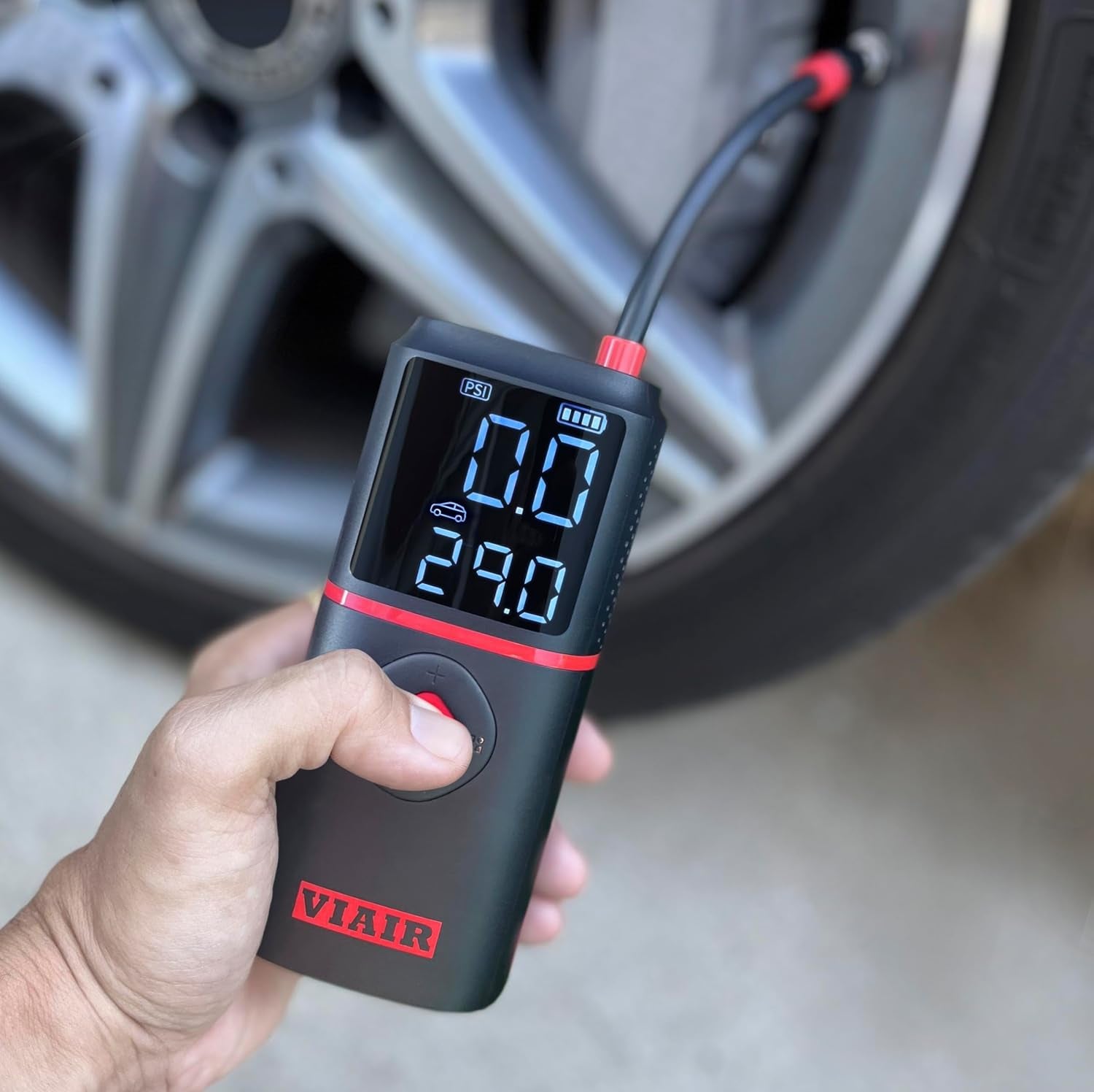 EVC - Every Vehicle Carry™ Rechargeable Tire Inflator Portable Air Compressor with LED Light, Electric Air Pump for Cars, Bicycles, Motorcycles, Digital LED Display with Preset Function