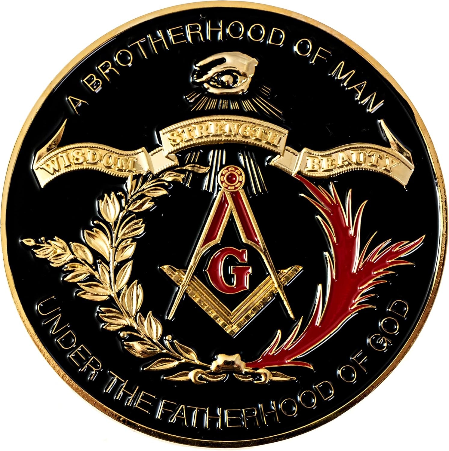 Brotherhood of Man round Masonic Auto Emblem - [Black & Gold][3'' Diameter]