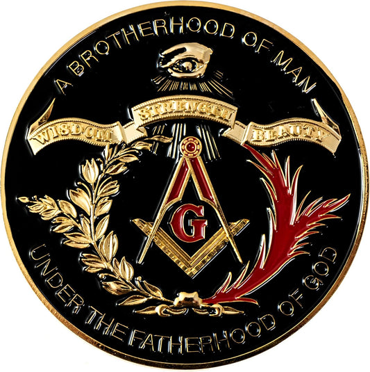 Brotherhood of Man round Masonic Auto Emblem - [Black & Gold][3'' Diameter]