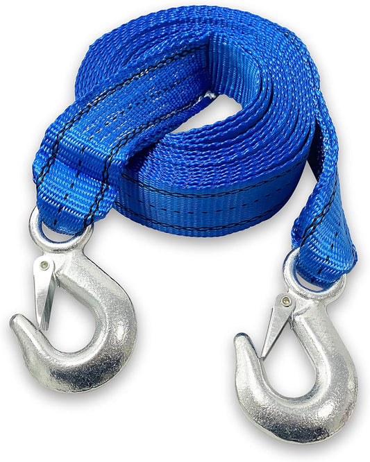 (R) Heavy-Duty Tow Strap with Hooks | 10,000-Pound Capacity | Woven Polyester Webbing | HD Truck Recovery, ATV Towing, Vehicle Rescue | Reliable Tow Rope Versatile Applications (2Inch X 20FT Blue)