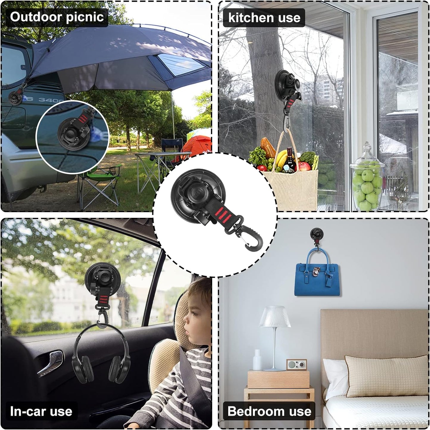 Heavy Duty Suction Cup 8Pcs Strong Suction Cups with Hooks and 8Pcs Tarp Clips Deavy Duty Lock Grip for Car Awning Boat Camping Trap Tie Down
