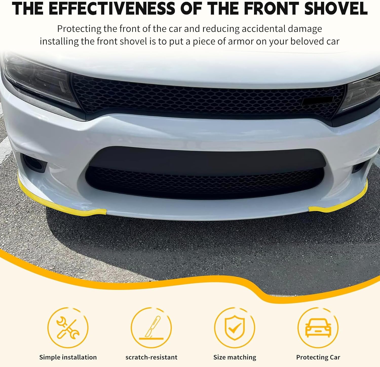 Dodge Charger Front Splitter Protector, Front Bumper Lip Split Protector Dedicated to the 2015-2023 Dodge Charger SRT 392/Scat Pack/Rt Scat Pack 2019-2023 GT/RT (Yellow)