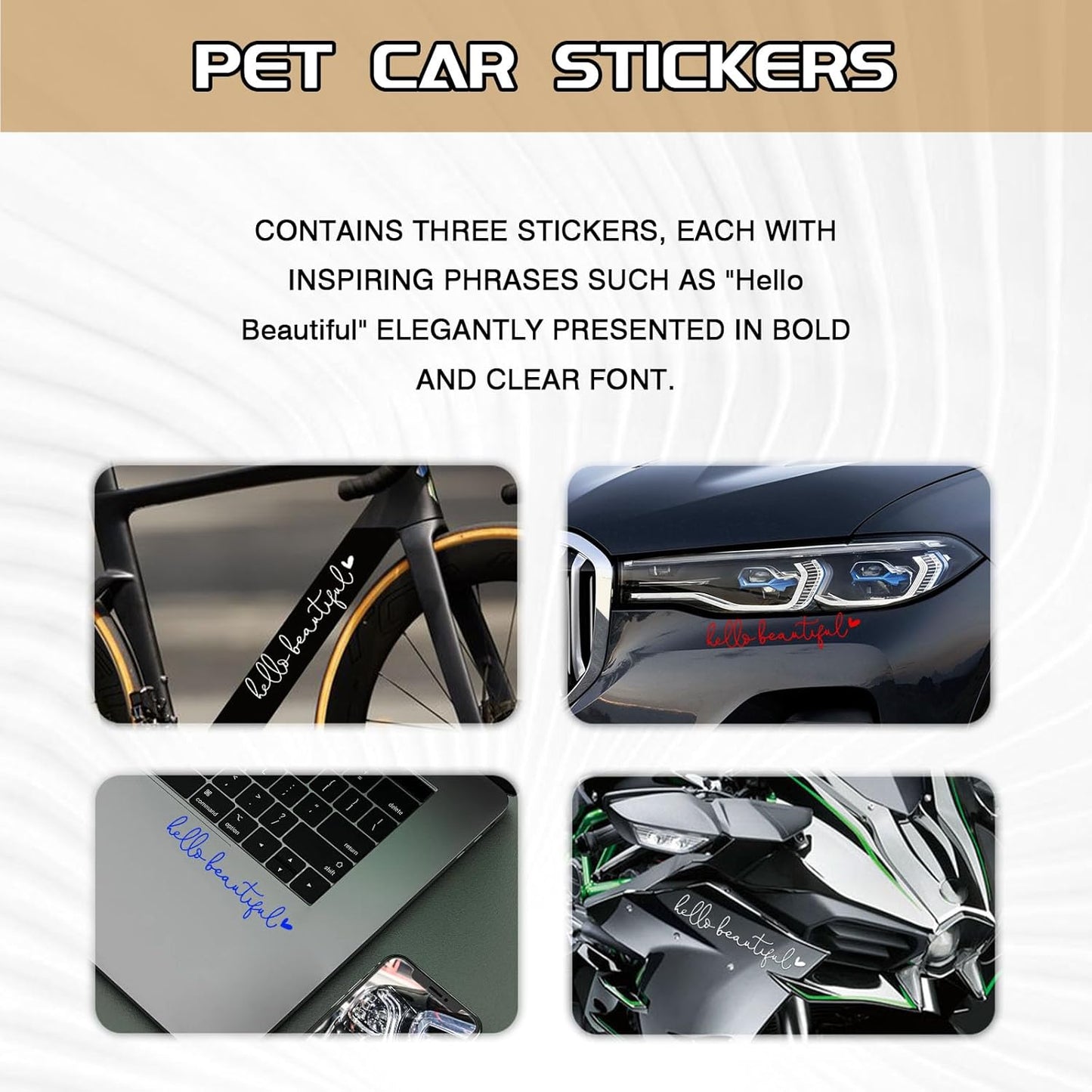 Hello Beautiful Rearview Mirror Decal Car Accessories for Women, Vinyl Rear View Mirror Window Stickers Car Decorations Gifts for Girls Self Affirmations（Red)
