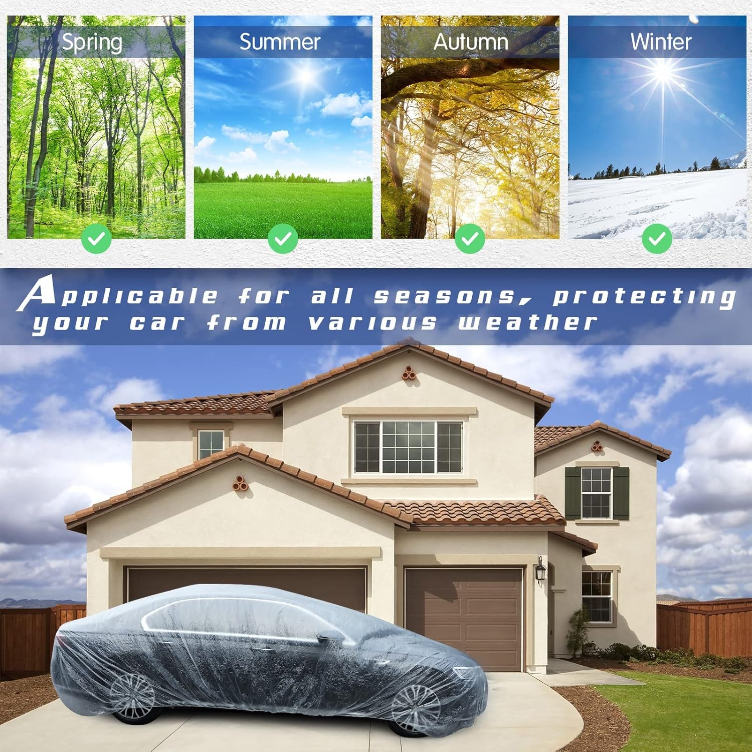 12 Pack Universal Plastic Car Cover Disposable Clear Car Cover with Elastic Band Waterproof Dustproof Car Protective Cover 12.5 X 21.3 Ft Full Exterior Transparent Car Protector for Sedan