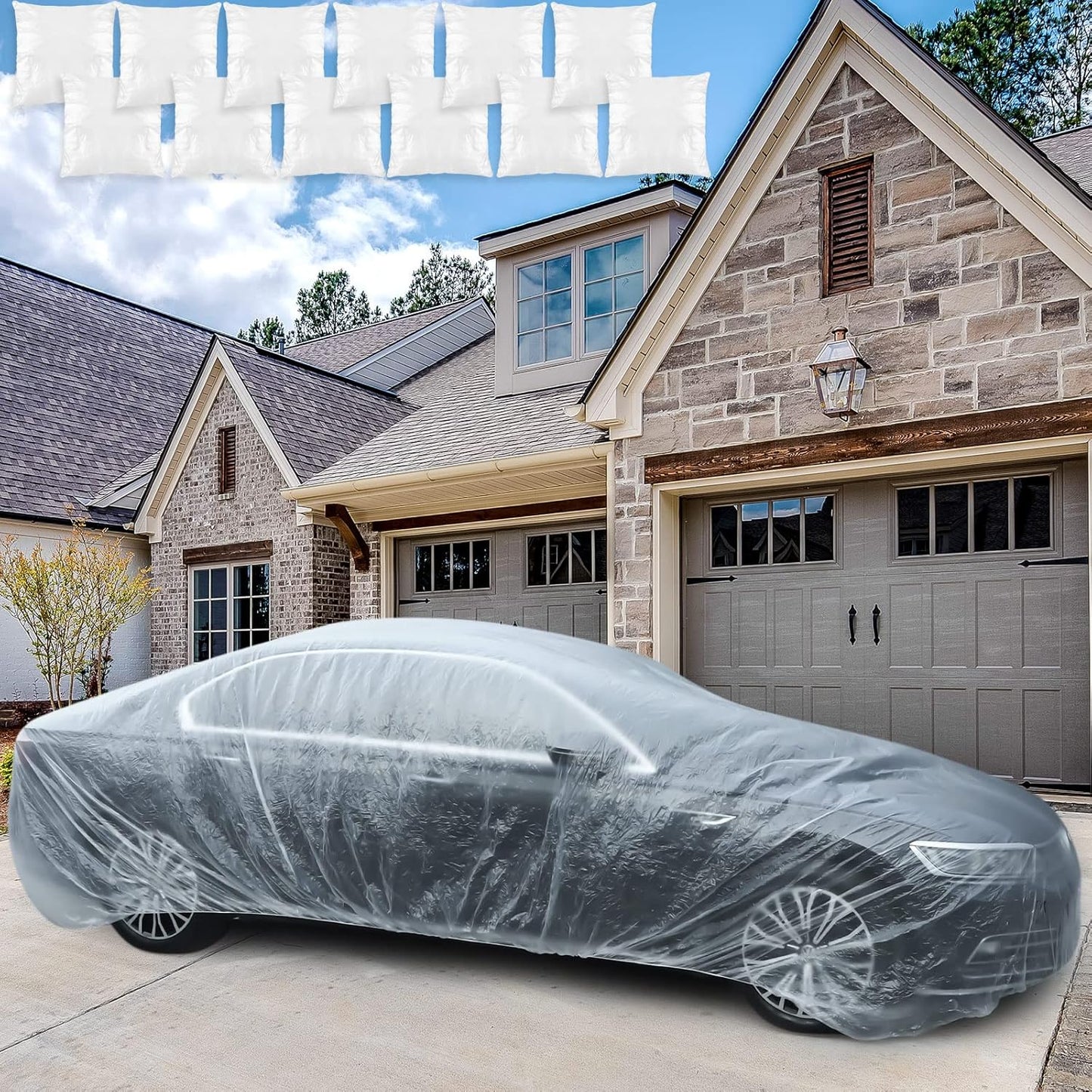 12 Pack Universal Plastic Car Cover Disposable Clear Car Cover with Elastic Band Waterproof Dustproof Car Protective Cover 12.5 X 21.3 Ft Full Exterior Transparent Car Protector for Sedan