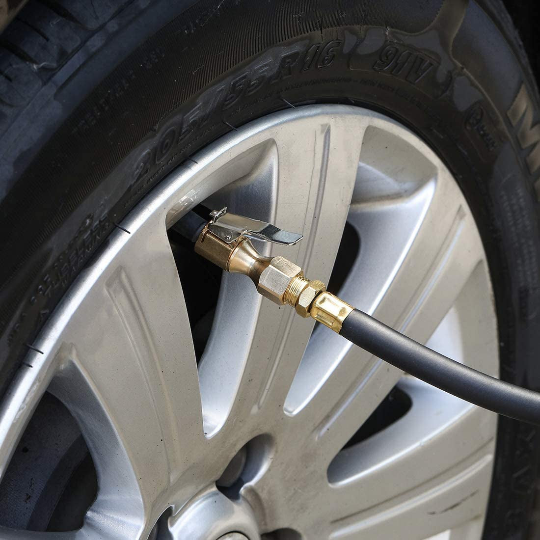 Heavy Duty Brass Air Chuck, Closed Flow Straight Tire Chuck with Lock-On Clip, 1/4" FNPT Tyre Chuck for Tire Inflator Pressure Gauge Air Pump Compressor Accessories (Brass, 2 Pack)