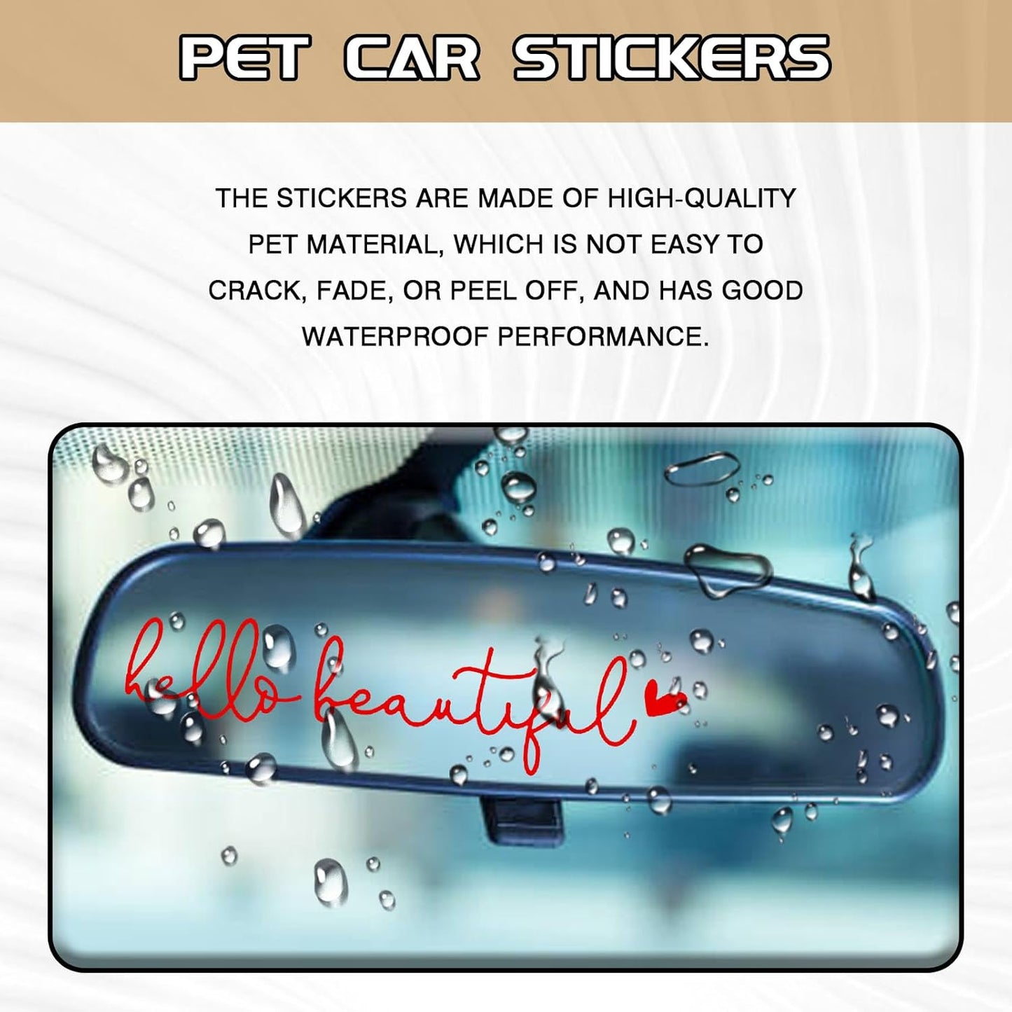 Hello Beautiful Rearview Mirror Decal Car Accessories for Women, Vinyl Rear View Mirror Window Stickers Car Decorations Gifts for Girls Self Affirmations（Red)