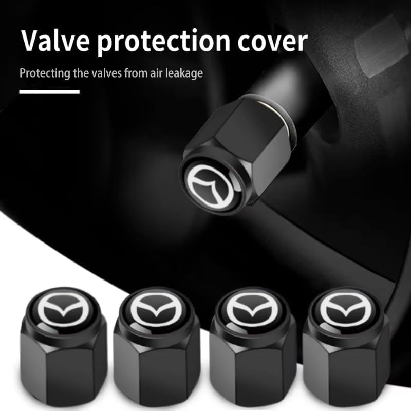 Car Wheel Tire Valve Stem Caps for Mazda 6 2018-2023,Tire Valve Caps Stem Covers Dust Caps for Car Tyres Car Wheel Air Cover Tire Air Cap Car Accessories,Black-A