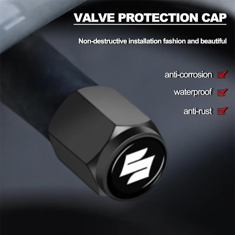 Car Wheel Tire Valve Stem Caps for Suzuki Jimny Xbee Grand Vitara,Tire Valve Caps Stem Covers Dust Caps for Car Tyres Car Wheel Air Cover Tire Air Cap Car Accessories,Black-A