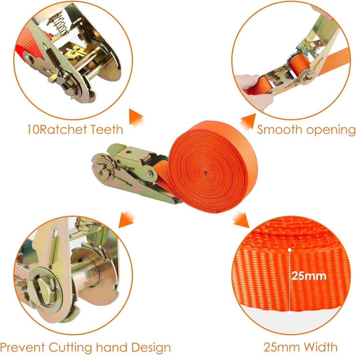 10 Pcs 1" X 20' Ratchet Staps, Luggage Tie down Strap, No Hook, Ratchet Strap Heavy Duty,1760 Break Strength Endless Ratchet Straps, Tie-Down Straps for Motorcycles, Trailer, Kayak, Orange