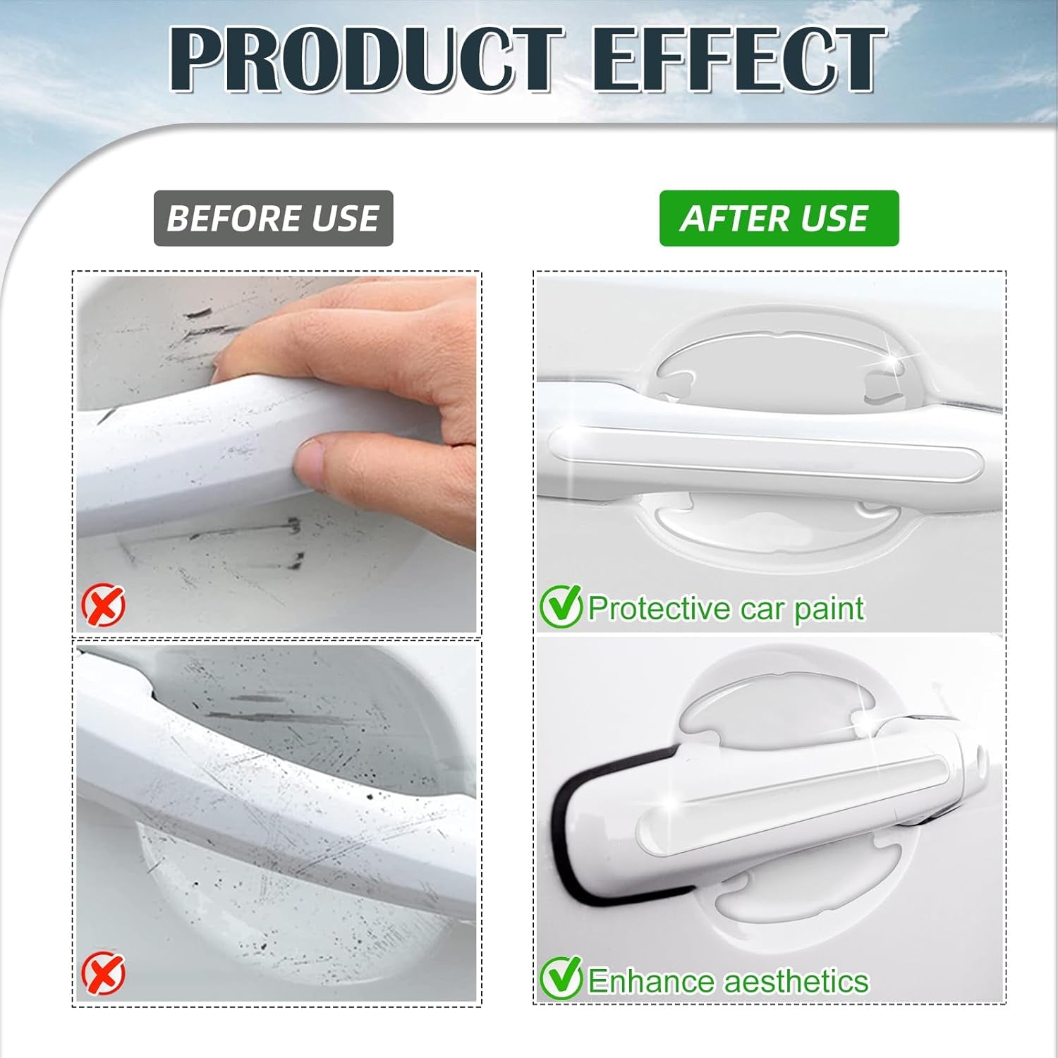 16PCS Car Door Handle Protector, Waterproof Anti-Scratch Paint Invisible Cars Door Handle Bowl Sticker Avoiding Scratches, Auto Exterior Accessories Protection Film for Most Models (Clear Transparent)