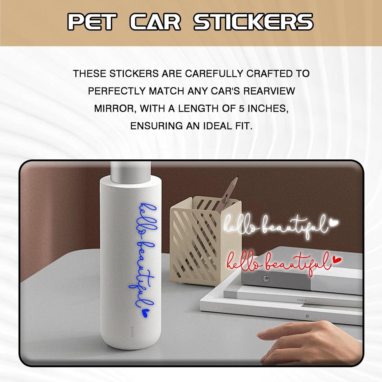 Hello Beautiful Rearview Mirror Decal Car Accessories for Women, Vinyl Rear View Mirror Window Stickers Car Decorations Gifts for Girls Self Affirmations（Red)