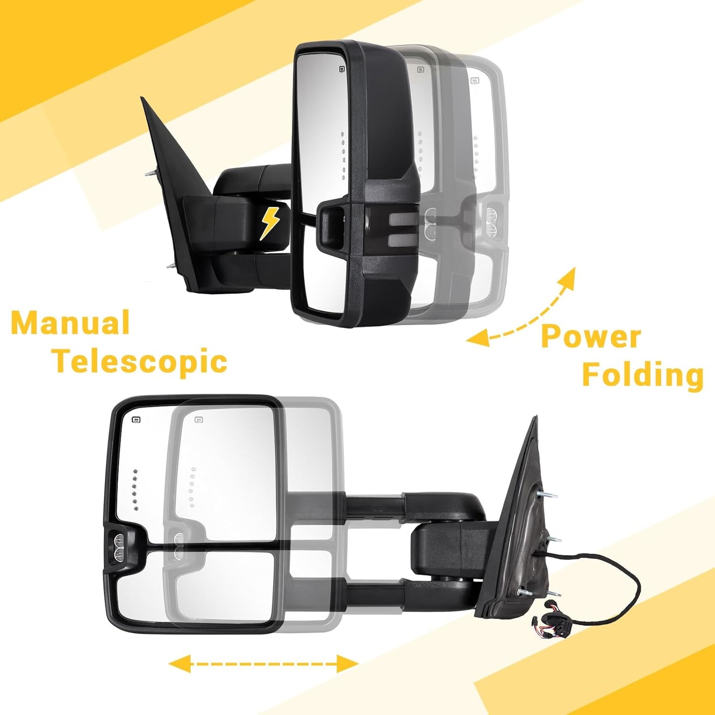 Power Folding Towing Mirrors Black for 2014-2018 Chevy Silverado GMC Sierra 1500 2500HD 3500HD 2019 Chevy GMC 1500 with Switchback Lights Running Signal Light Heated Set