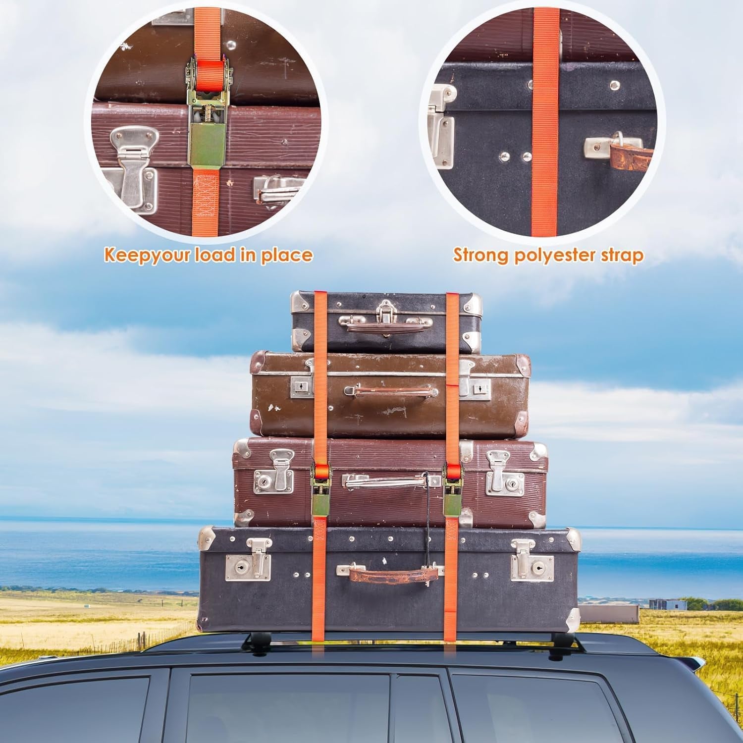 10 Pcs 1" X 20' Ratchet Staps, Luggage Tie down Strap, No Hook, Ratchet Strap Heavy Duty,1760 Break Strength Endless Ratchet Straps, Tie-Down Straps for Motorcycles, Trailer, Kayak, Orange