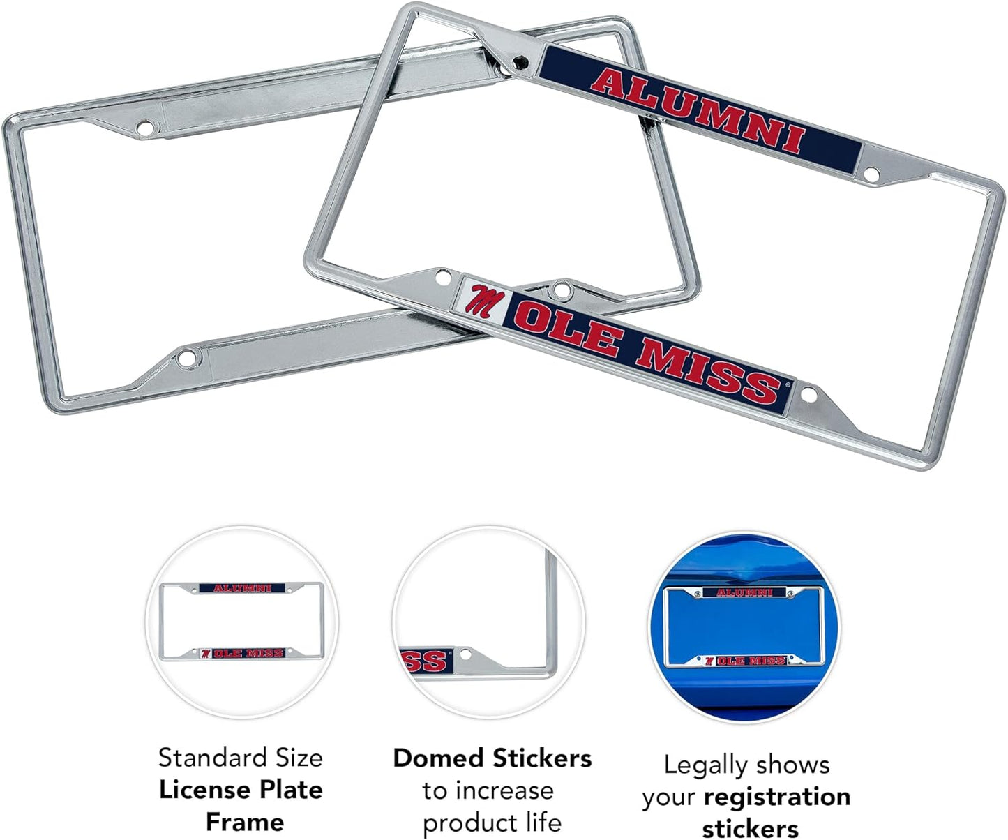 University of Mississippi Rebels Ole Miss U of M Metal License Plate Frame for Front or Back of Car Officially Licensed (Alumni)