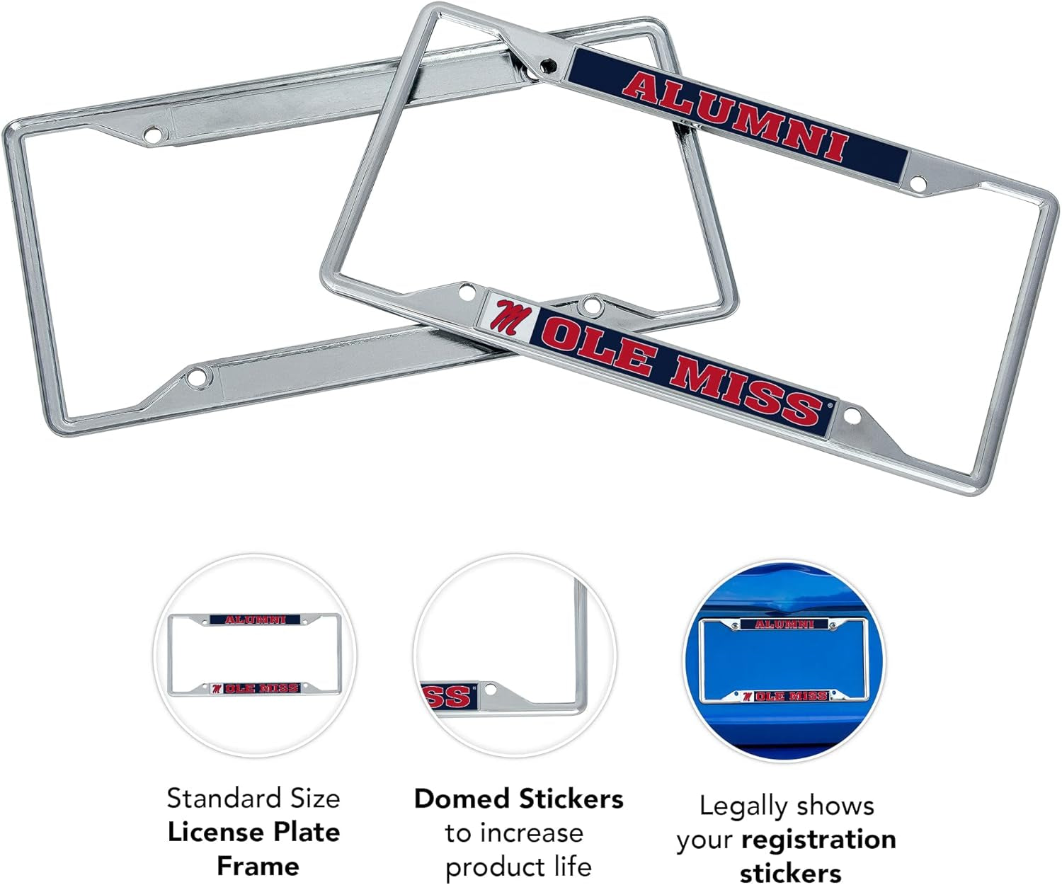University of Mississippi Rebels Ole Miss U of M Metal License Plate Frame for Front or Back of Car Officially Licensed (Alumni)