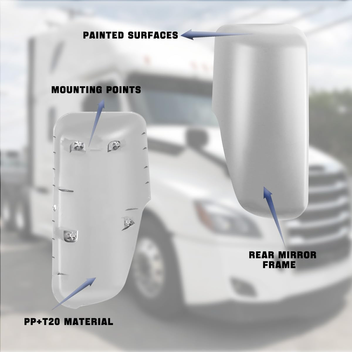 Pair of Truck Mirror Covers Chrome Housing Door Rearview Door Side Mirror Covers for 2018+ Freightliner Cascadia