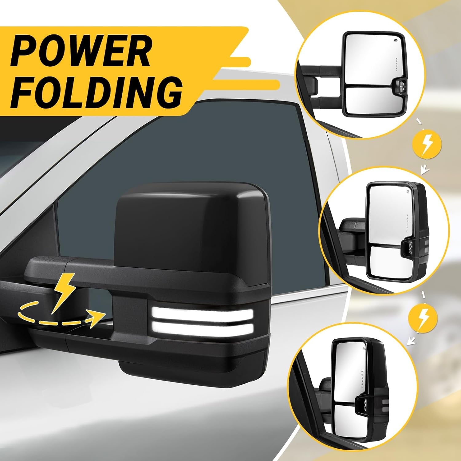 Power Folding Towing Mirrors Black for 2014-2018 Chevy Silverado GMC Sierra 1500 2500HD 3500HD 2019 Chevy GMC 1500 with Switchback Lights Running Signal Light Heated Set