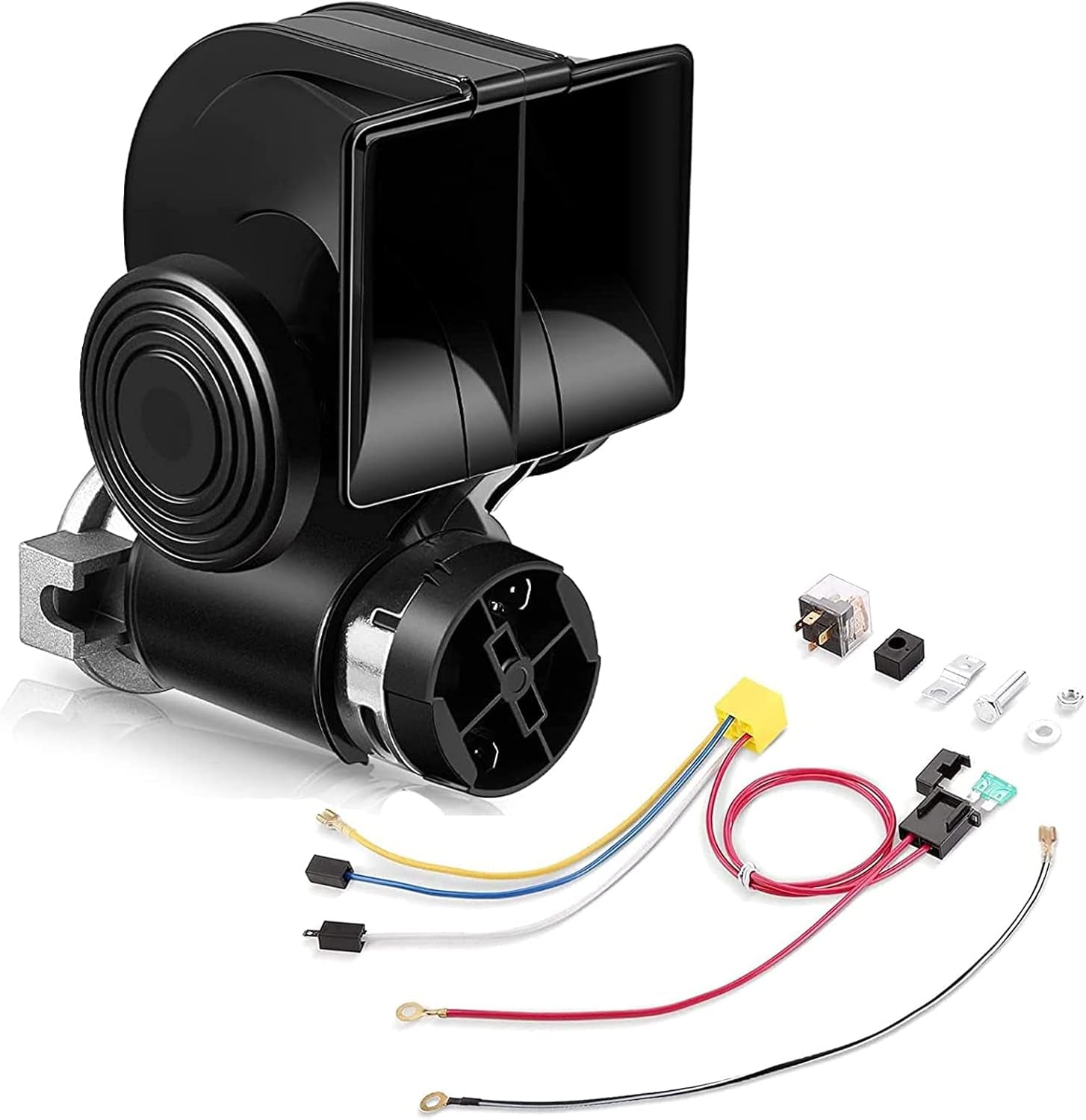 Train Horn Air Horn for Truck, 12V 150DB Snail Electric Train Horn with Automotive Relay and Wiring Harness for Any 12V Vehicles Trucks Motorcycle, Black