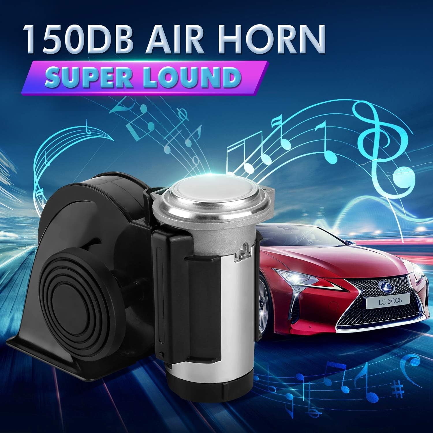 Train Horn Air Horn for Truck, 12V 150DB Snail Electric Train Horn with Automotive Relay and Wiring Harness for Any 12V Vehicles Trucks Motorcycle, Black