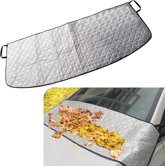 1 PC Car Front Windshield Trough Cover, 66.9" X 17.7" Foldable Dust Frost Wiper Cover, Elastic Band + Suction-Type Quick Installation Four-Season Universal Vehicle Essential Parts (Silver)