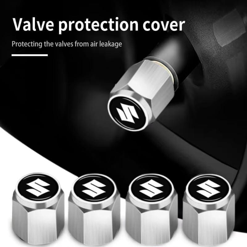 Car Wheel Tire Valve Stem Caps for Suzuki Swift 2013-2023,Tire Valve Caps Stem Covers Dust Caps for Car Tyres Car Wheel Air Cover Tire Air Cap Car Accessories,Silver-A